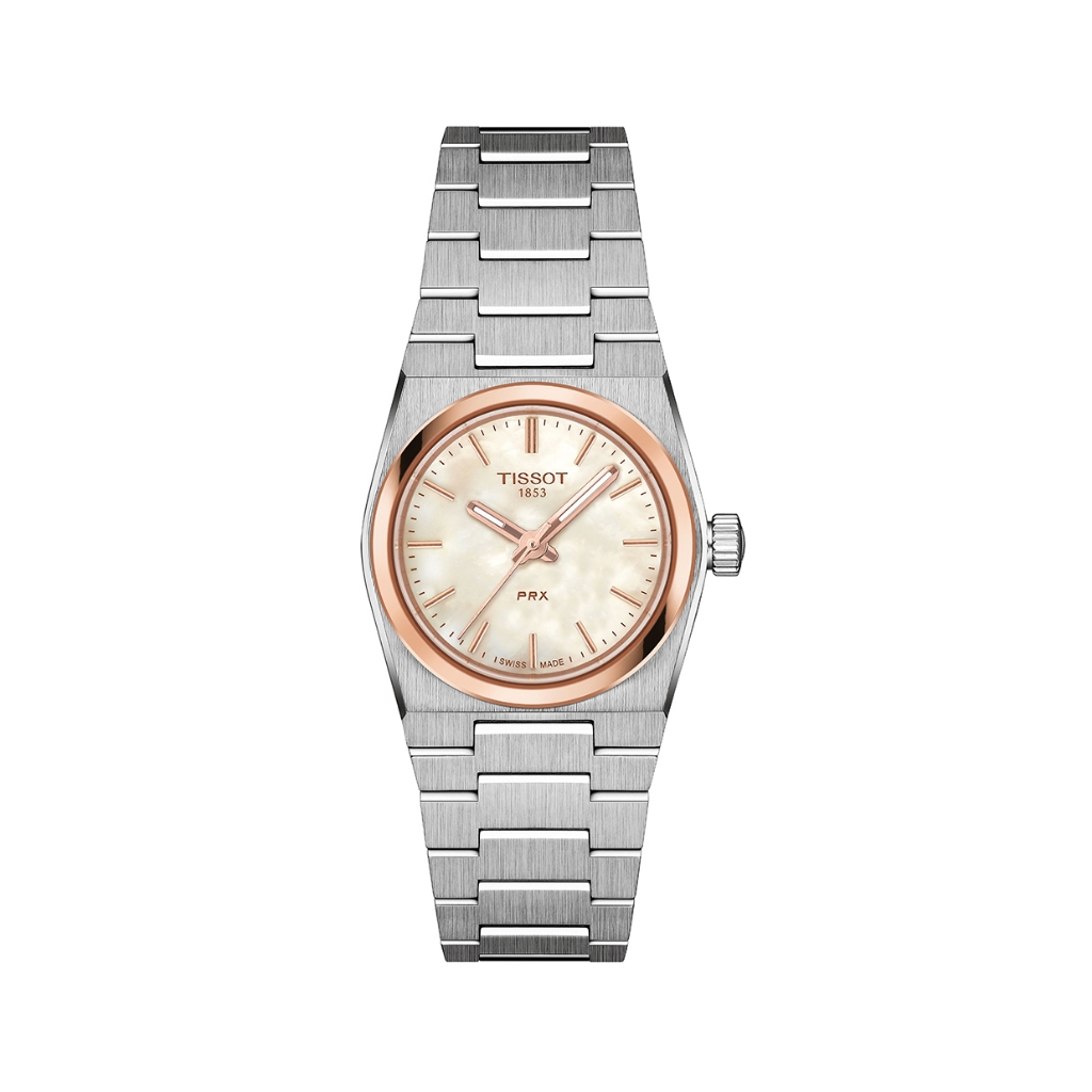 Tissot PRX 25 mm. ทิสโซต์ พีอาร์เอ็กซ์ มุกสีขาว โรสโกลด์ T1370102111100 นาฬิกาผู้หญิงผู้ชาย