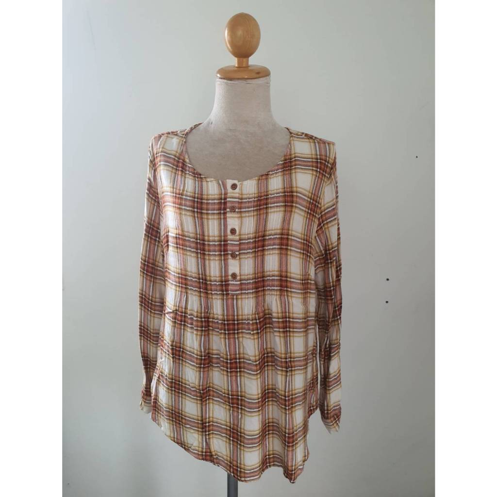 FF05705 เสื้อแฟชั่น ลายสก็อต มือสอง แบรนด์ Coldwater Creek อก 42 นิ้ว