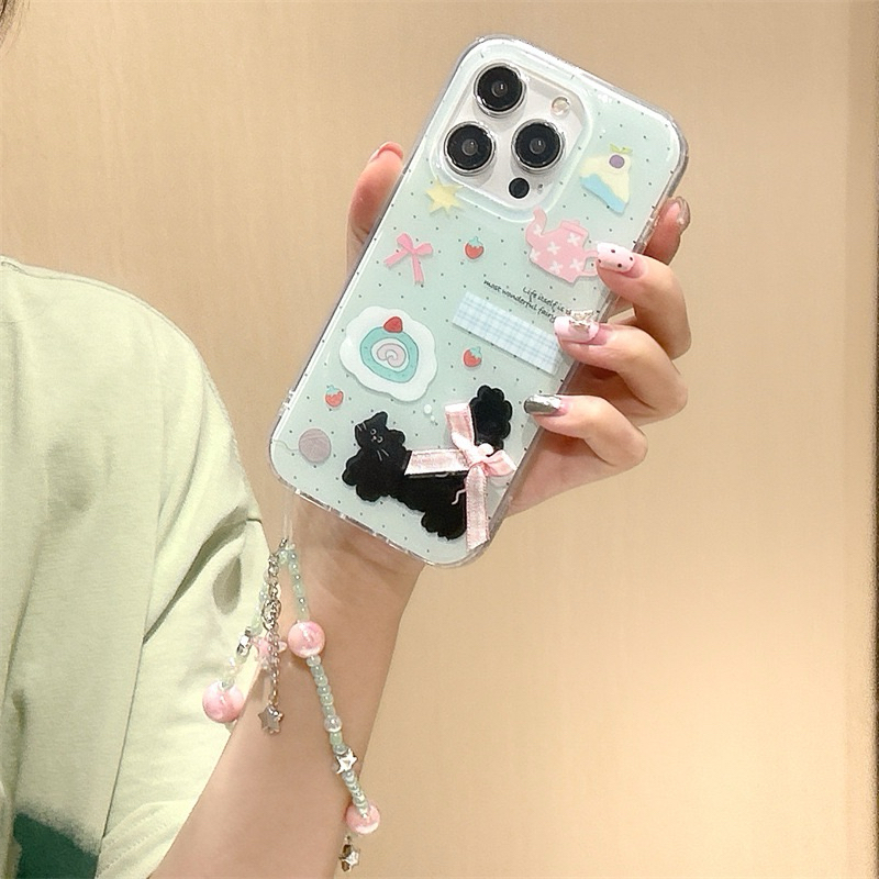 CAT05 เคสลายแมวหางผูกโบว์+สายคล้อง ส่งจากไทย