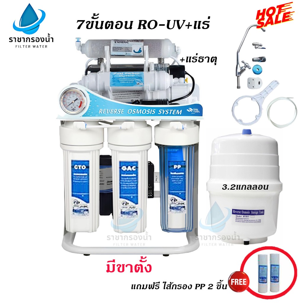 Fast Pure เครื่องกรองน้ำดื่ม 7 ขั้นตอนระบบ RO-UV น้ำแร่ เฟรมตั้ง มีไส้กรอง+อุปกรณ์ติดตั้งพร้อมใช้งาน