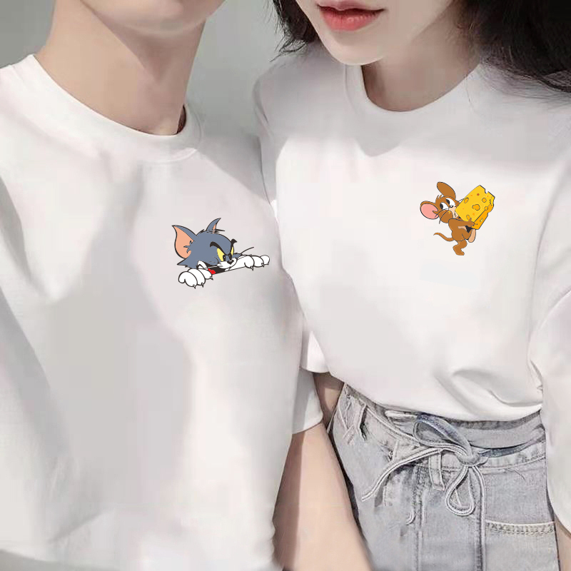 เสื้อคู่ Tom And Jerry ชุดคู่ 100%ผ้าฝ้ายแท้ XXXL แขนสั้น คอกลม 8 สี จัดส่งจากไทย