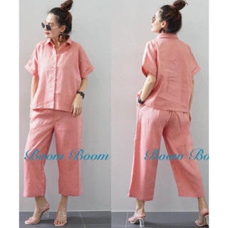 📌ทักก่อนสั่ง📌 ชุดเซทผ้าลินิน เสื้อเชิ้ตแขนสั้น อก44”+กางเกง5…