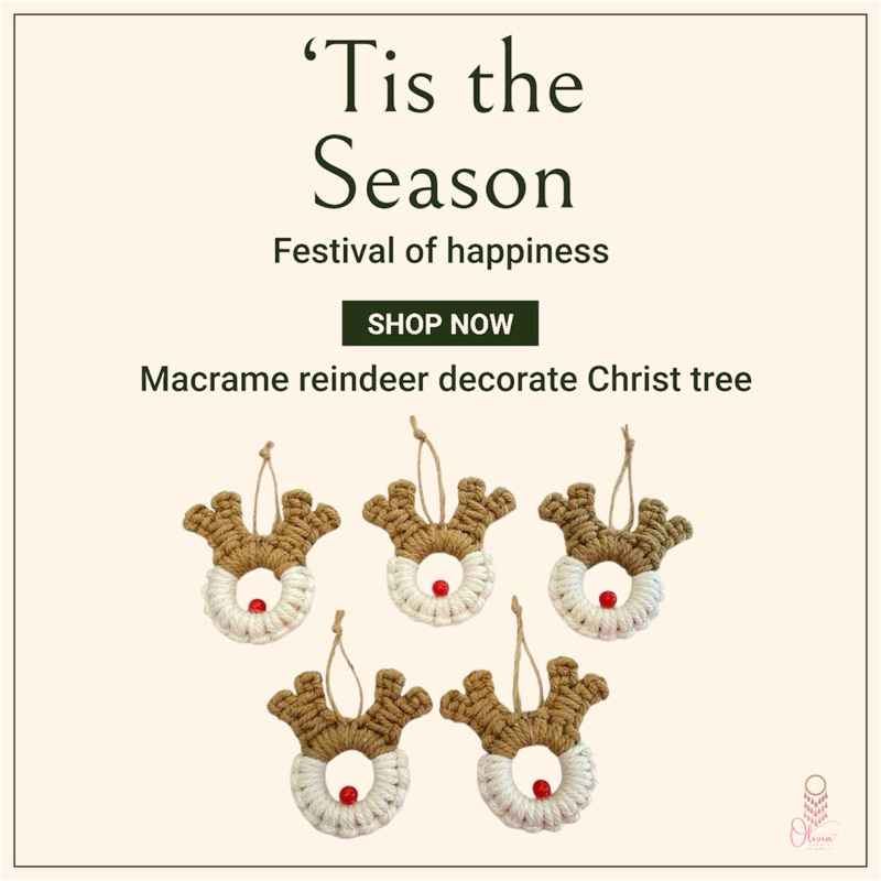 ทีแขวนตกแต่งต้นคริสต์มาก Macrame reindeer decorate