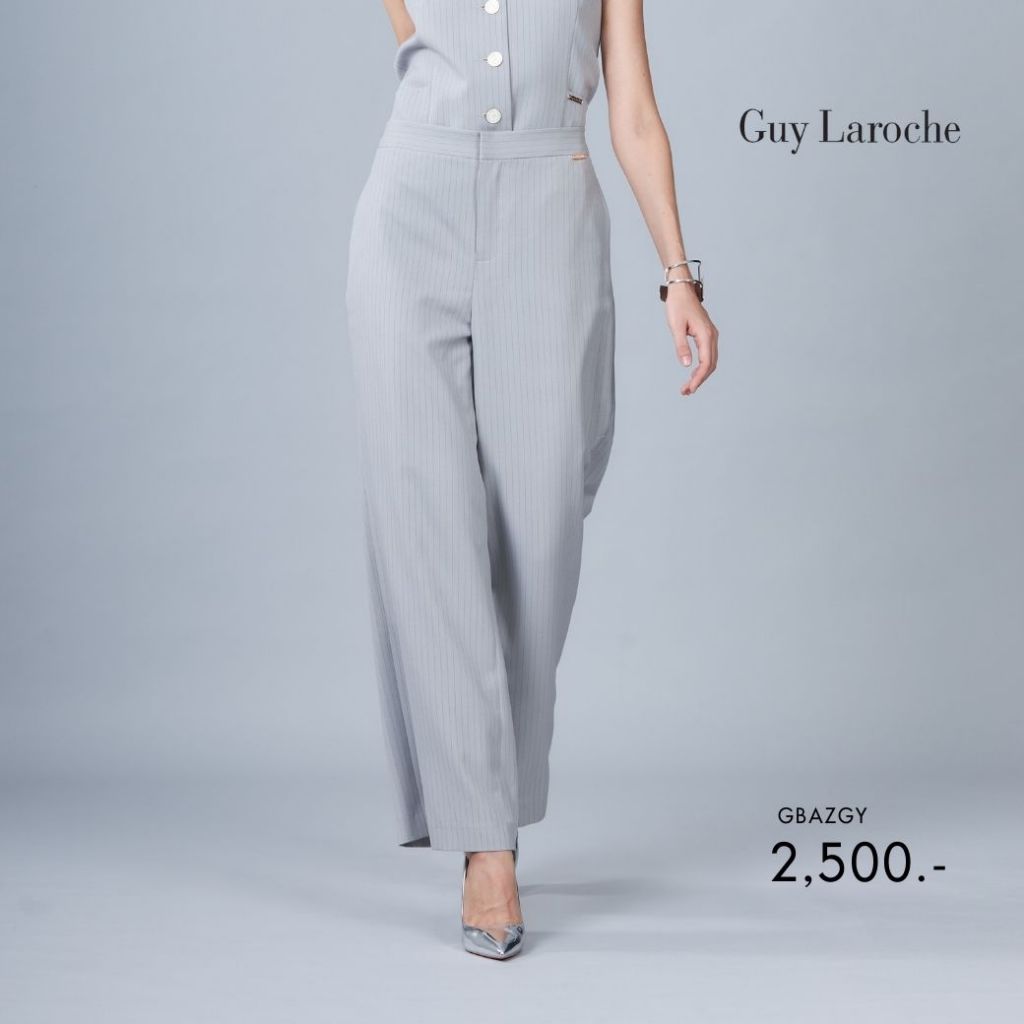 Guy Laroche กางเกงผู้หญิงทรงขากว้าง Stripe suiting เอวสูง สีเทา GBAZGY