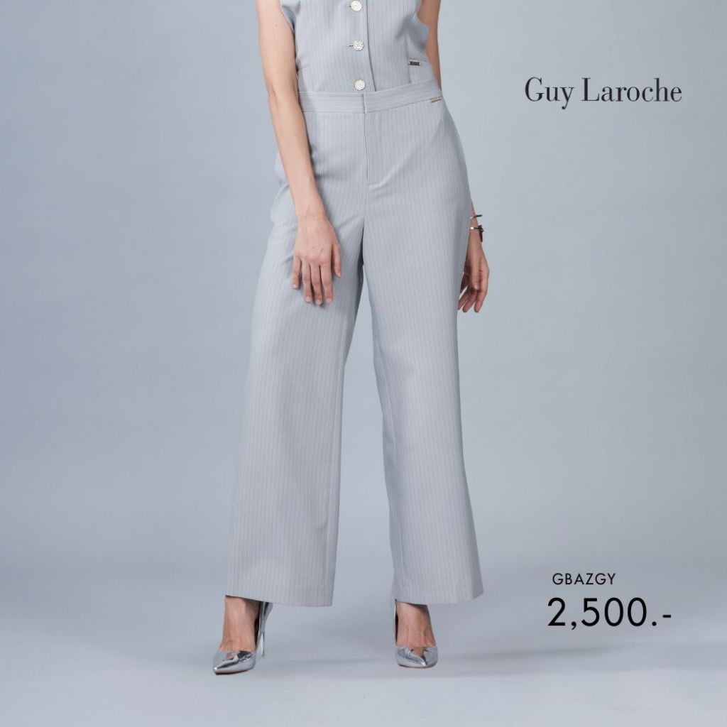 Guy Laroche กางเกงผู้หญิงทรงขากว้าง Stripe suiting เอวสูง สีเทา GBAZGY