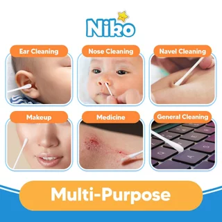 Niko สำลีก้านกระดาษ สำหรับแคะหู หัวเล็ก 200 ก้าน คอตตอนบัตแคะหู