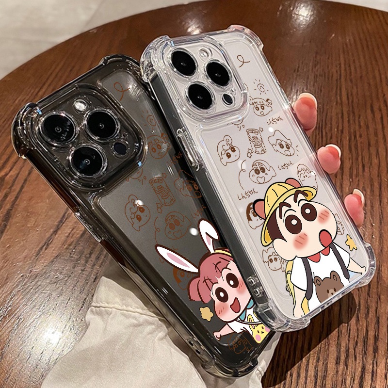 นิ่มกันกระแทกเคสโทรศัพท์ เคสสำหรับ ใช้กับ IPhone เคสไอโฟน11 13 14 12 XR 7 8 6 Plus X XS 15promax สีเทาเทียนชินจัง