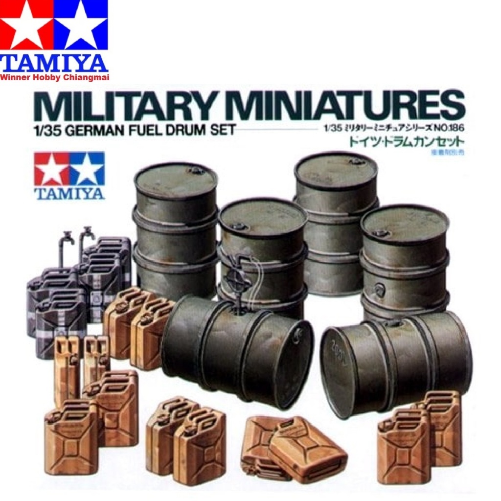 โมเดลทหารจิ๋ว Tamiya 35186 German Fuel Drum Set 1/35