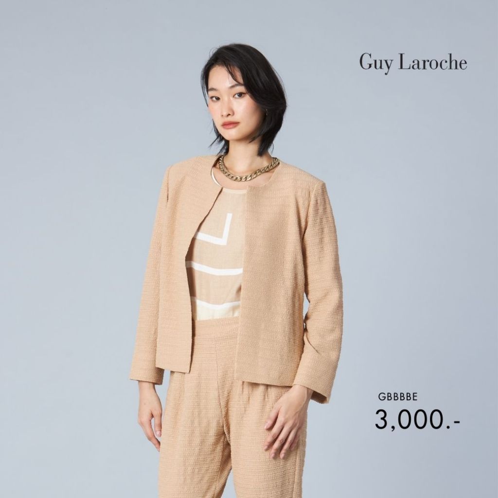 Guy Laroche แจ็คเก็ต Light jacket promfy คอกลม แขนยาว สีเบจ GBBBBE