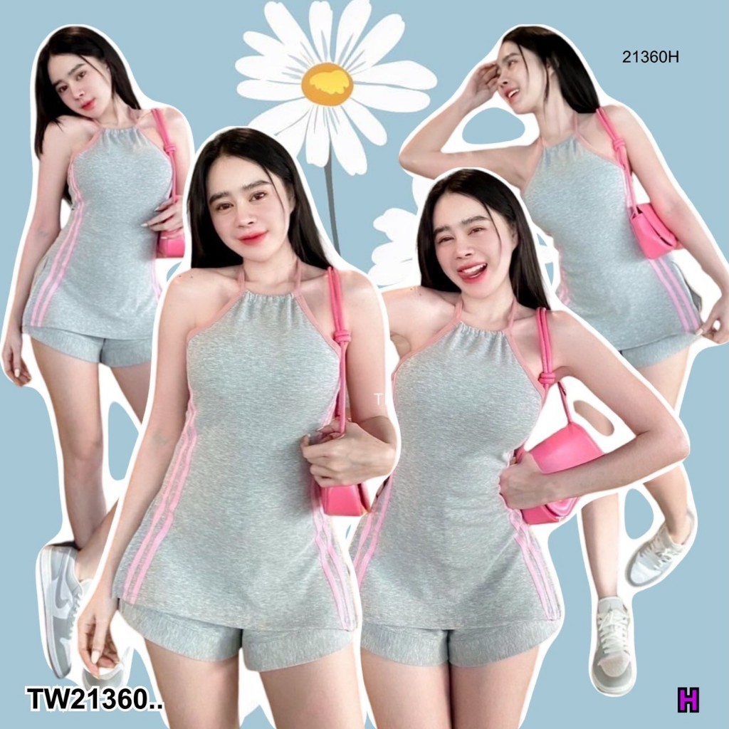 PP21360 Set 2 ชิ้น เสื้อทรงสปอต + กางเกงขาสั้น