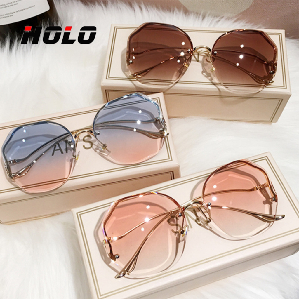 แฟชั่น แว่นตาไร้ขอบเขต/แว่นกันแดด สำหรับผู้หญิง ป้องกันรังสียูวี เหมาะสำหรับชายหาด/วันหยุด