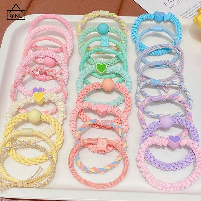 COD ยางรัดผมหัวใจสีแคนดี้หวานความยืดหยุ่นสูงหางม้าเครื่องประดับผมสำหรับเด็กผู้หญิงเซต5ชิ้น-a.one