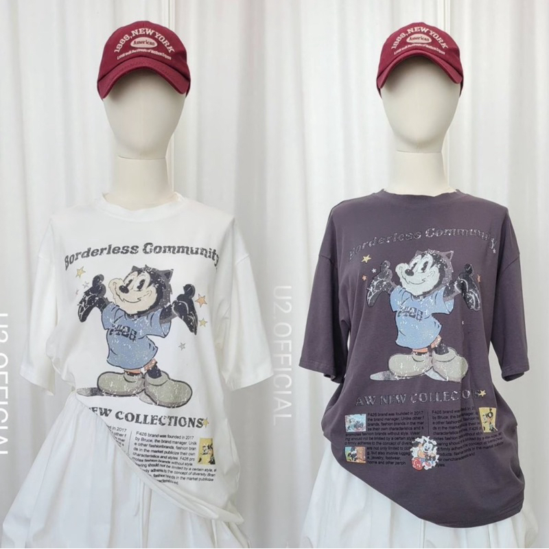 U2 เสื้อยืดเนื้อนุ่ม สกรีนแตกลายการ์ตูนดำ