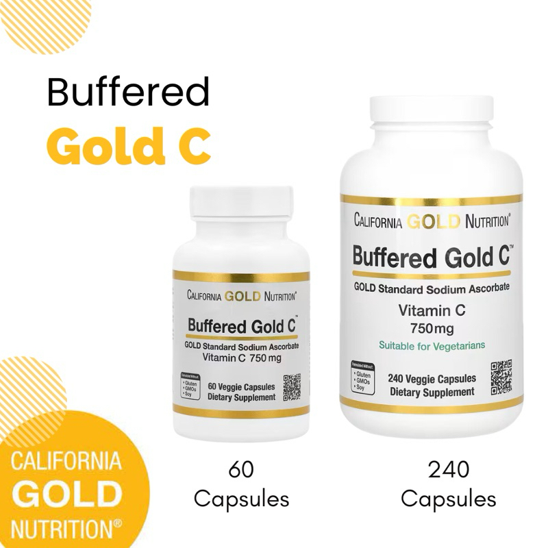 วิตามินซี Califonia Gold Nutrition Buffered Gold C (Vitamin C) 750 mg, 60, 240 Veggie Capsules