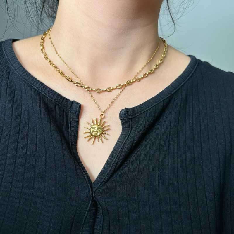 Piing me Stainless steel Sun Pendant Necklace🌞(Gold18K) | สร้อยคอสแตนเลสพร้อมจี้พระอาทิตย์