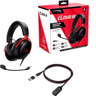 [New]Hyperx Cloud III ชุดหูฟังเล่นเกมแบบมีสายDTS/หน่วยความจําโฟม/กรอบทนทาน/ไมโครโฟน10มม.ที่ชัดเจนเป็นพิเศษ/USB-C/USB-A