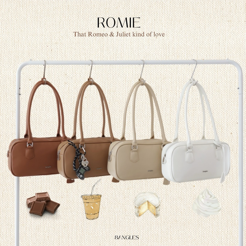 Romie 12นิ้ว กระเป๋าสะพายไหล่ ( มีสายยาว) ขนาดกลางไม่เล็กน้า D078