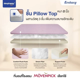 SleepHappy ที่นอนพ็อกเก็ตสปริงผสานยางพาราธรรมชาติแท้ 100% เสริม Pillow top รุ่น Ecstasy หนา 12 นิ้ว สัมผัสนุ่มแน่น