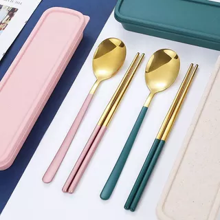 [พร้อมส่งจากไทย] ชูดช้อนส้อม พร้อมกล่อง มี3สี ช้อนส้อม สแตนเลส ชุด ช้อนส้อมตะเกียบ ชุดช้อนส้อมพกพา ช้อนเกาหลี