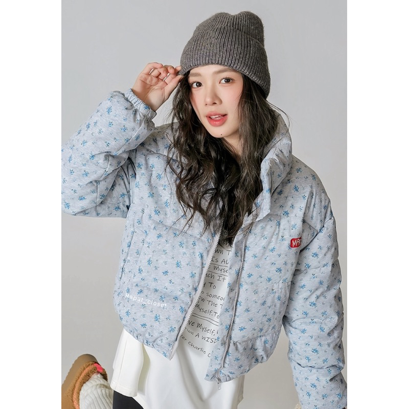 Rapat_closet🤍❄️Mindy Puffer❄️🤍R080พร้อมส่ง เสื้อกันหนาว เสื้อโค้ท พัพเฟอร์ลายดอก