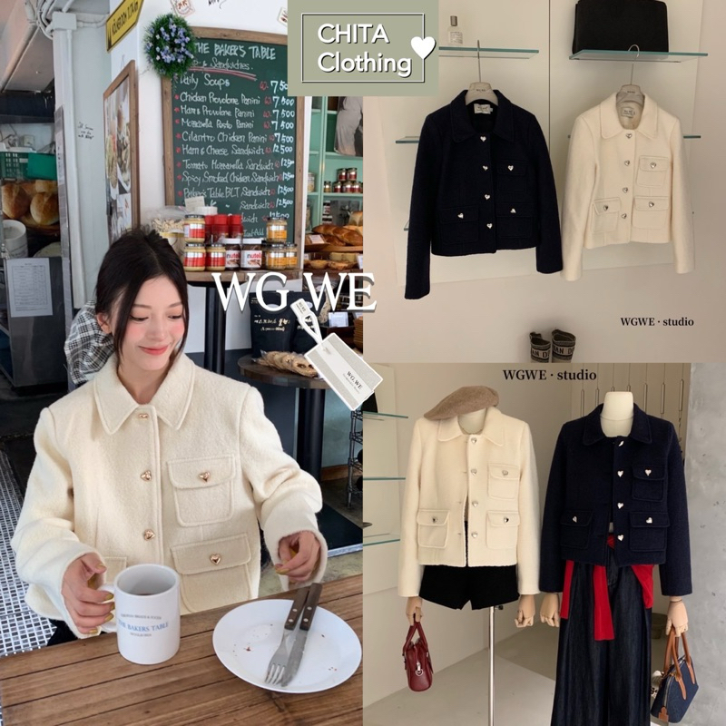 2811# เสื้อแขนยาวคอปก งานกระดุมหน้ารูปหัวใจ เนื้อผ้าดี ทรงสวย มีซับใน TAG:WG.WE