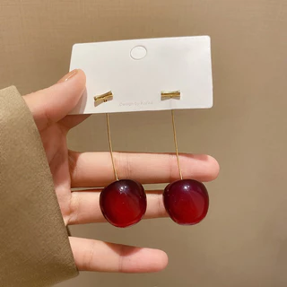 🍒พร้อมส่งจากไทย🍒D-11Cherry earingต่างหูเชอร์รี่ก้านยาวขนาด2cm.ต่างหูcherryสีแดง