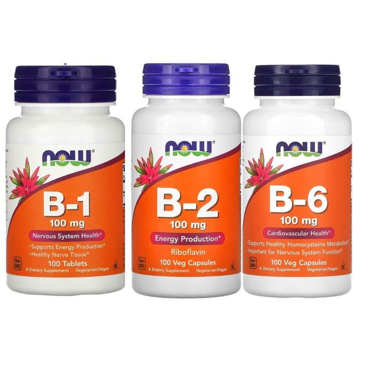 (ส่งออกภายในวัน) NOW Foods, B-1, B-2, B-6 100 mg, 100 Tablets / Capsules.