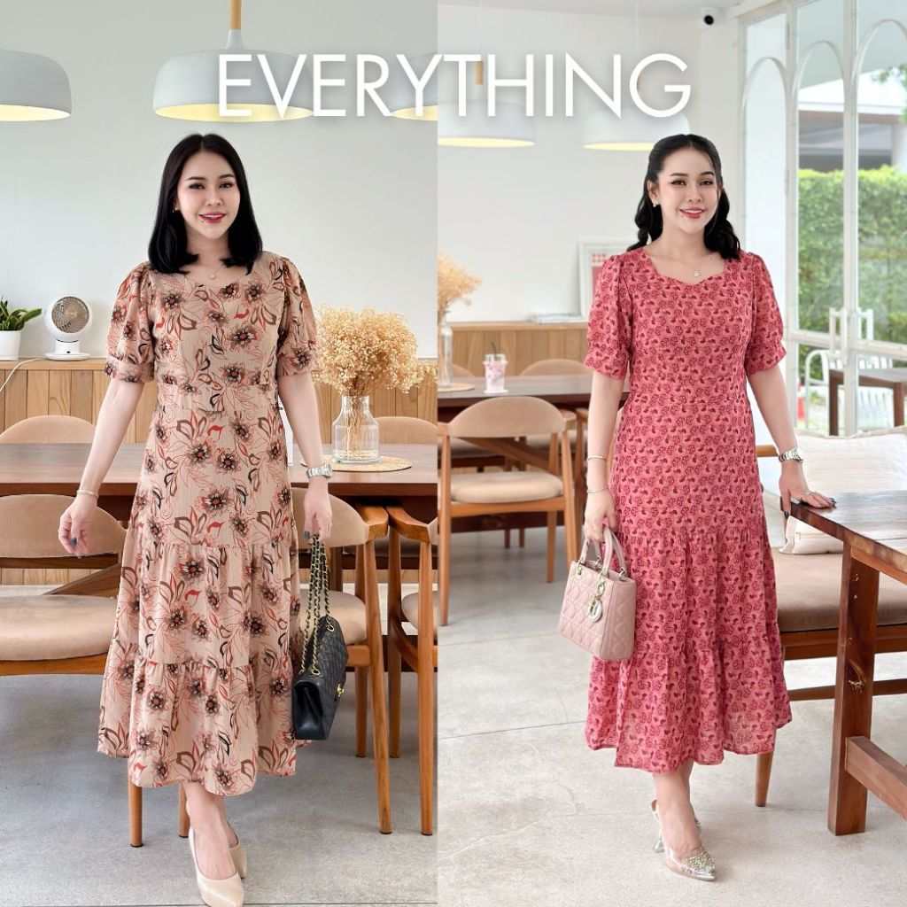 Everything2019 เดรสยาวคอหัวใจ ชายระบาย ซิปหลังมีโบว์ผูก ผ้าป๊อปคอร์นพรีเมี่ยม ใส่ทำงาน ใส่เที่ยว พร้อมส่ง (6362)