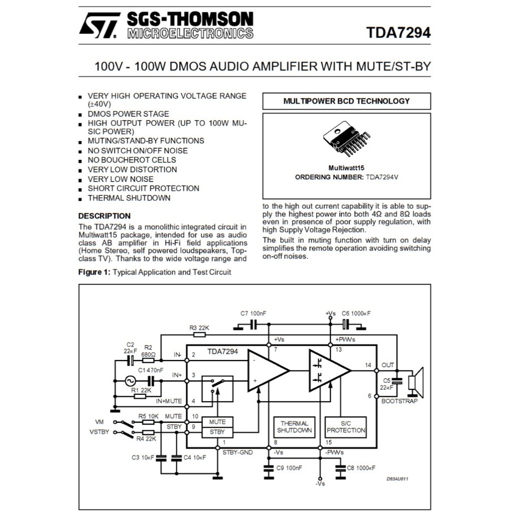 TDA7294 DMOS AUDIO AMPLIFIER WITH MUTE/ST-BY 100V-100W (รับประกันสินค้า 6 เดือน) มีสินค้าพร้อมส่งในไทย