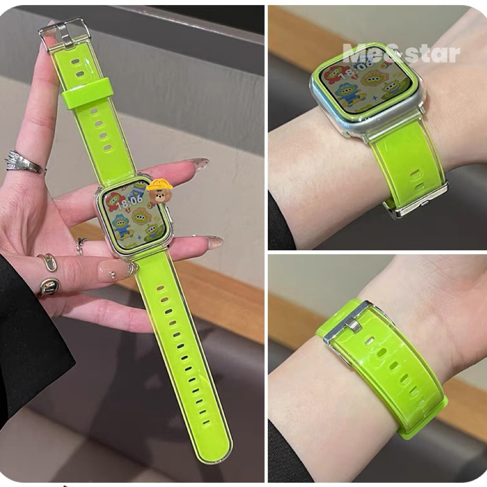 เคสเรืองแสง แข็ง PC+ สาย smart watch 49/46/45/44/42/41/40 มม.สําหรับ Apple Watch Series Ultra3 2 Ultra 11 9 8 7 SE 6 5 4