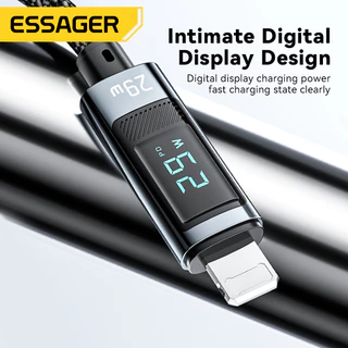 Essager Type-C to L PD29W สายเคเบิลข้อมูลจอแสดงผลดิจิตอล USB2.0 ลวดถัก มาพร้อมกับ Velcro for ip