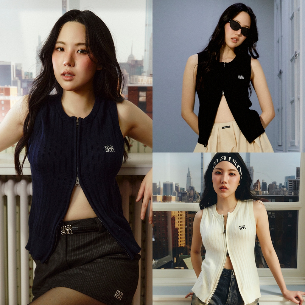 maison KEEPS | Ruka Knitted Top | เสื้อไหมพรมแขนกุดซิปหน้าปักโลโก้