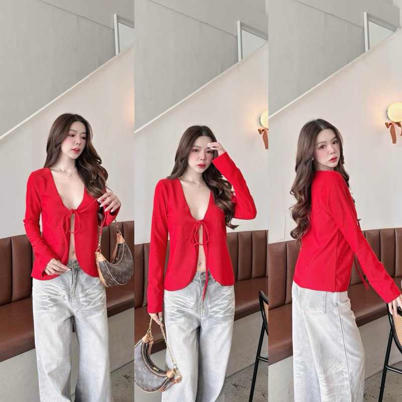 พร้อมส่งคะ เสื้อแขนยาว Rod look top สีแดงสดใส คริสต์มาสนี้ห้ามพลาด ป้าย Sheeny