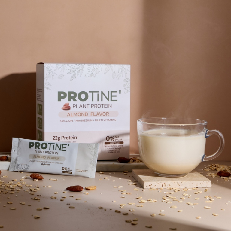 (เซ็ท3กล่อง) PROTINE Plant Protein Almond Flavor 100%Vegan โปรทีเน่ โปรตีนพืช กลิ่นอัลมอนด์ ปราศจากนมวัวและถั่วเหลือง
