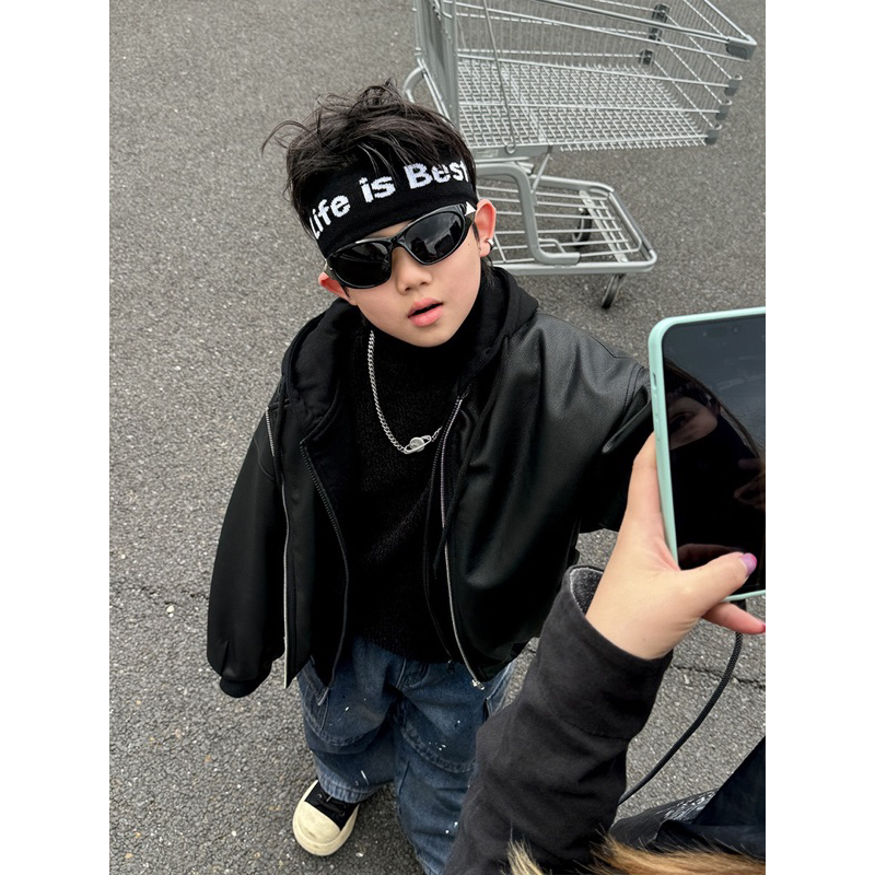 DB1094 BlackJack Hoodie Jacket เสื้อแจคเก็ตดำ บุหนาลายข้าวหลามตัด