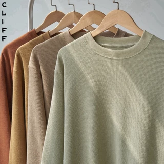 CLIFF -COD✅แขนยาวผู้ชาย เสื้อสตรี ชุดคู่รัก คอกลม เลือกได้หลายสี แบบหลวม วาฟเฟิล