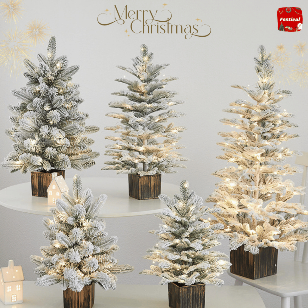 Christmas Tree ต้นคริสต์มาส Mini ต้นคริสมาสเกล็ดหิมะ สำหรับตกแต่งพร้อมไฟตกแต่งฟรี