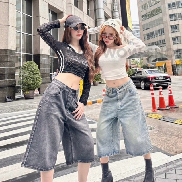 กางเกงยีนส์ Baggy Jorts ทรงสวยเท่ ยีนส์ไม่ยืด เนื้อนิ่ม #WW2001