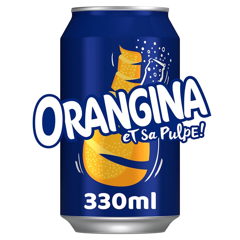 🌟พร้อมส่ง🌟Orangina Sparkling Orange juice Drink 330ml 24can เครื่องดื่มรสส้มโซดาผสมเนื้อส้ม จากฝรั่งเศส 330มล 24กระป๋อง