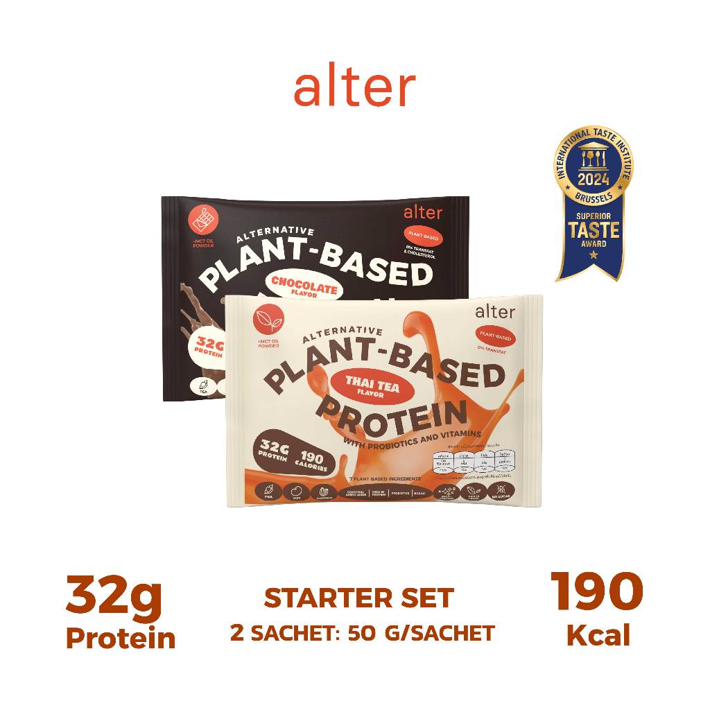 Alter Plant-Based Protein Thai tea and Dark Chocolate ชาไทยกับดาร์กช็อกโกแลต ขนาด100g 2ซอง: โปรตีนพืช โปรตีน