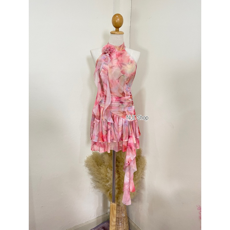 minidress คอเต่า ผ้าซีทรูลาย แต่งย่น ap.