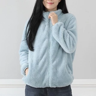 ccshop.เสื้อกันหนาว เสื้อคลุม มีซิป ผ้าขนแกะ หนานิ่ม สีพื้น ทรงหลวม สวมใส่สบาย