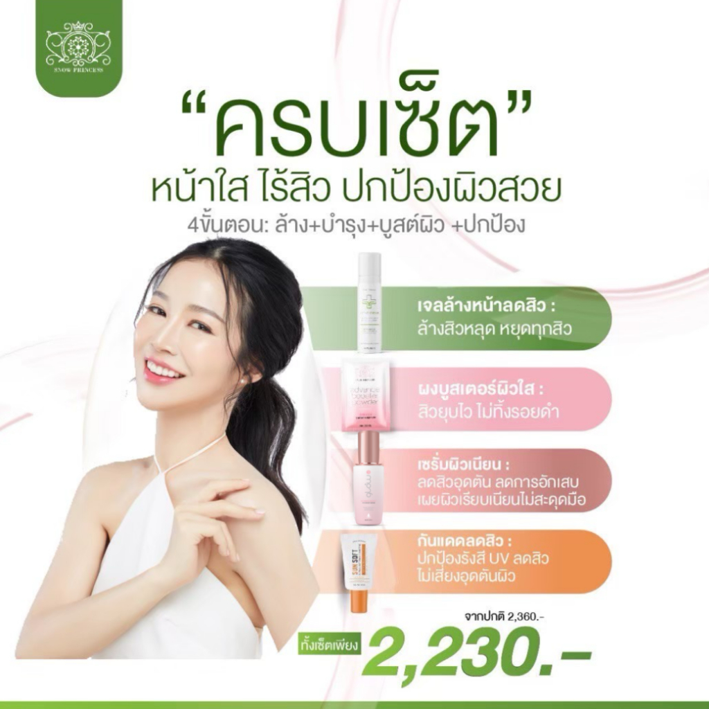 เจลล้างหน้าลดสิว AcnoClear 100ml +กันแดดลดสิว SunSoft +เซรั่มหน้าเด็กGlow Up30ml+Booster Powder