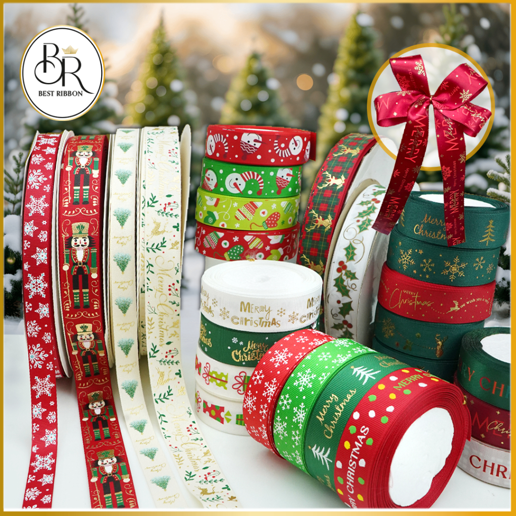ริบบิ้น พรีเมี่ยม คริสต์มาส (25mm/ 1") Christmas Ribbon ทำโบว์ตั้งฟูอยู่ทรง, ตกแต่ง DIY, ปาร์ตี้