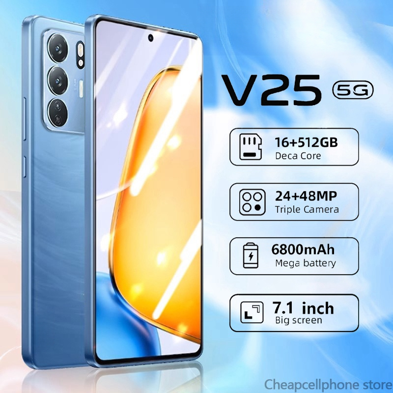 【รับประกัน1ปี】V25 5G 7.1นิ้ว โทรศัพท์มือถือ รองรับ2ซิม 16GB+512GB Smartphone 4G/5G Android11.0 NFC
