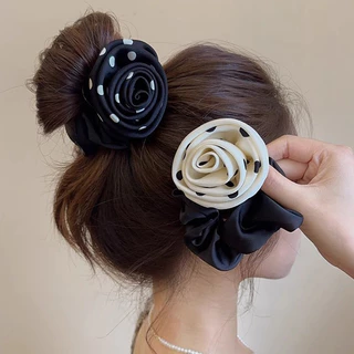 ยางรัดผมกุหลาบ Dot rose flower ยางมัดผม ยางรัดผมแฟชั่น