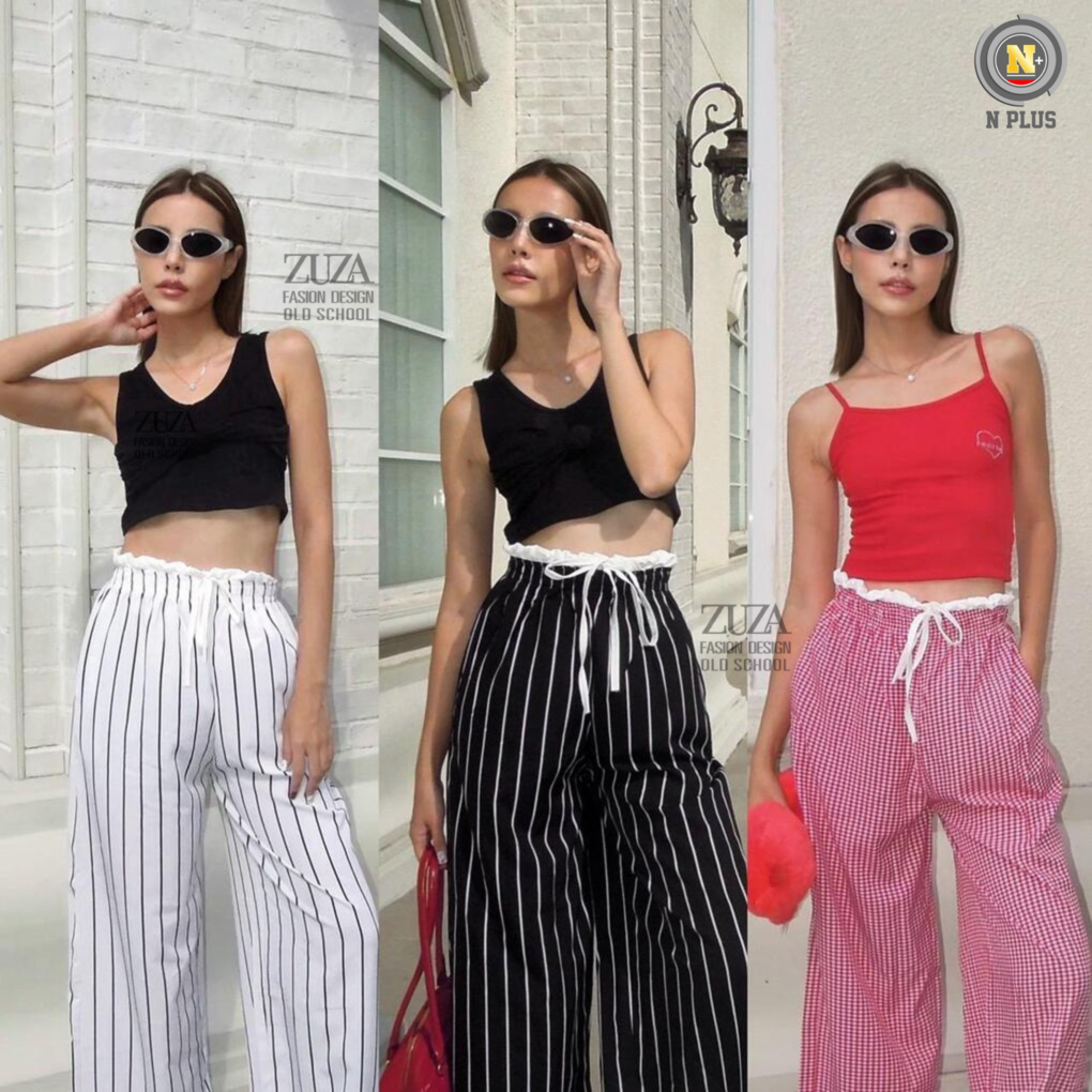 [พร้อมส่งจากไทย] namsap ZUZA Cheese Pants กางเกงขายาว มีเชือกรูด ผ้าไหมอิตาลี่ เนื้อผ้าเบา ใส่สบาย แต่งขอบชีส