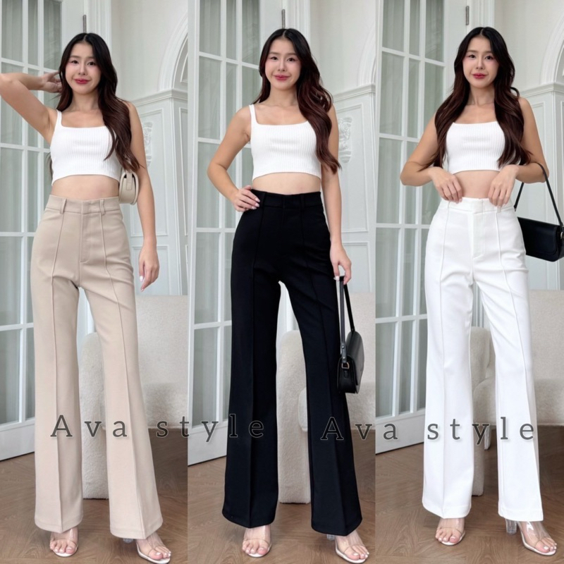 🦋APผ้าหนาใส่กระชับ🩵กางเกงขาม้าเอวสูง ผ้าโรเชตดีเทลตีเกร็ดหน้า ผ้าดีทรงสวย🩵