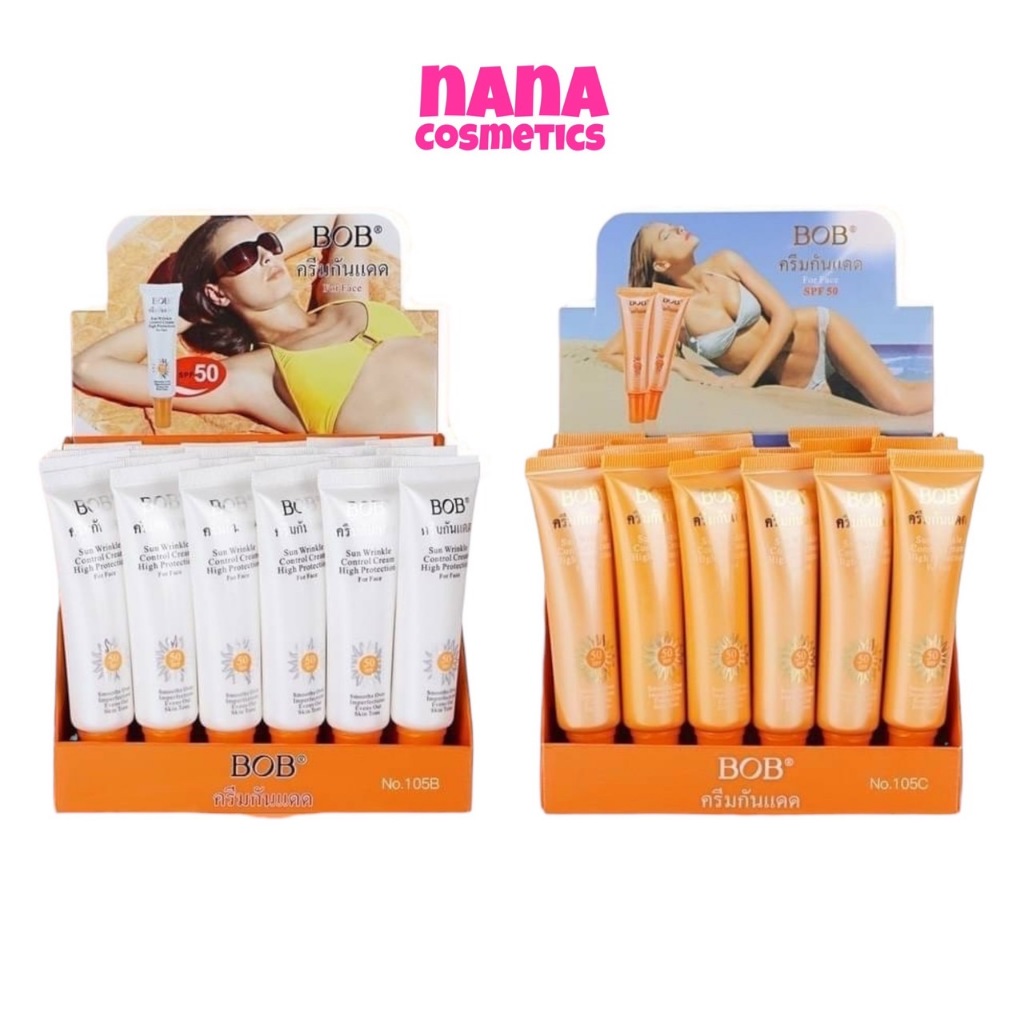 (1 กล่อง 24 ชิ้น) 105B 105C บีโอบี ครีมกันแดด กันแดดรองพื้น BOB Sun Wrinkle Control Cream High Protection For Face SPF50