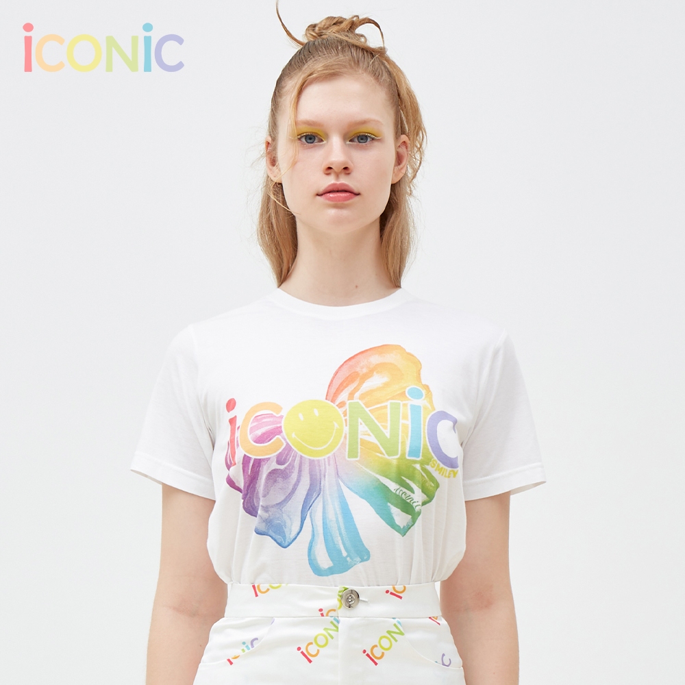 iCONiC PRINT T-SHIRT #7067 เสื้อยืด พิมพ์ลายโบว์ สีรุ้ง หน้ายิ้ม